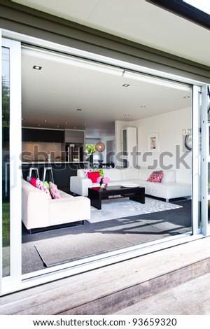 Photo of a modern interior design home - indoor, outdoor living.
