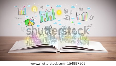 drawing of a colorful business scheme on an opened book