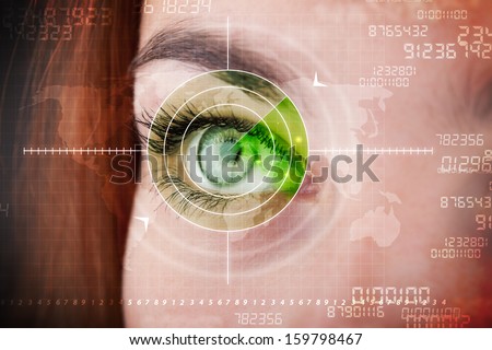 Cyber woman with modern military target eye concept