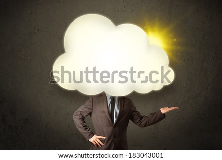 Young business man in shirt and tie with a sunny cloud head concept