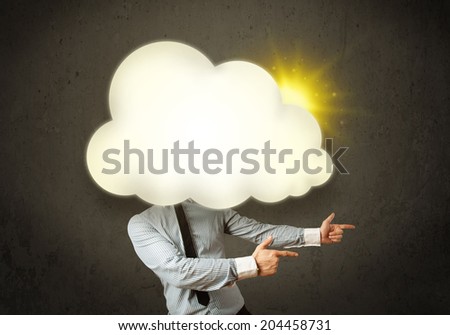 Young business man in shirt and tie with a sunny cloud head concept