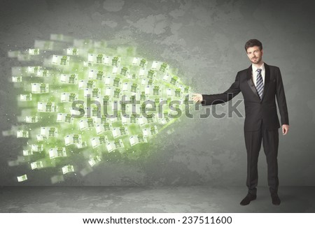 Young business person throwing money concept on background