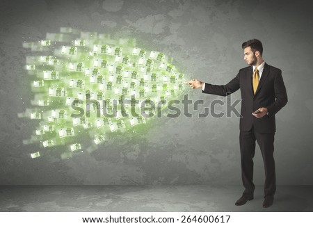 Young business person throwing money concept on background