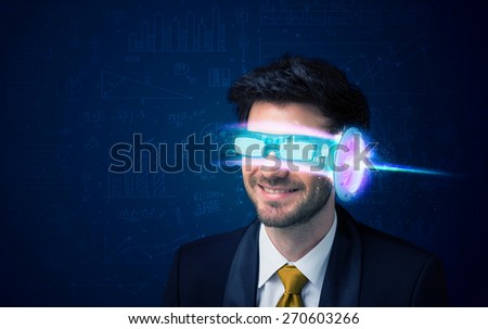 Man from future with high tech smartphone glasses concept