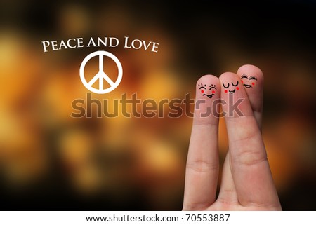 Painted finger smiley, peace and love theme