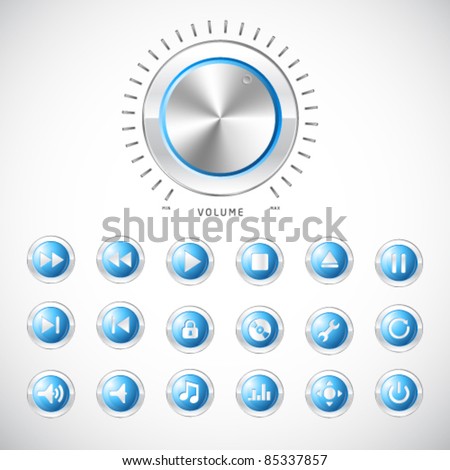 Blue modern media button collection with volume control handle