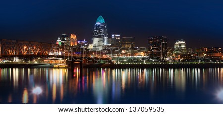 CINCINNATI 2013 DECEMBER 18 2012: The skyline of Cincinnati, Ohio at night, December 18, 2012. Cincinnati metropolitan area is 27th largest in USA and biggest in Ohio