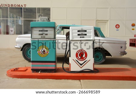 Peach springs,Arizona -July 22: Historic gas station on July 22,2009, Radiator Springs, name is depicted  in the 2006 animated film Cars from Peach springs