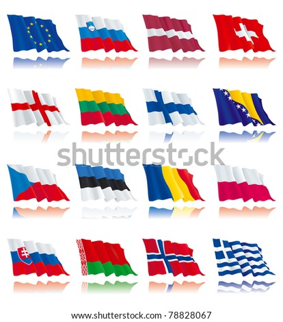 Set 2 - Flags Of European Nations. Norway, Belarus, Finland, Romania ...