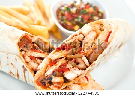 Tacos with french fries and sauce