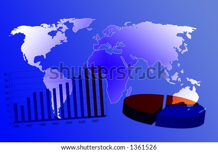 world map and business charts