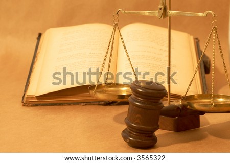 legal concept with gavel, books and scale, shallow dof