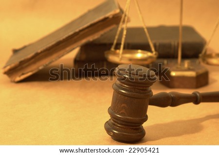 justice concept with gavel, scales of justice and books