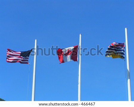 US, Canada and British Columbia Flags