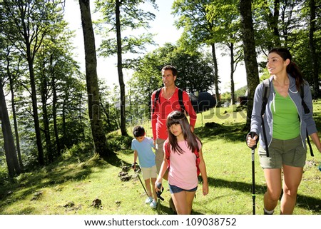 Family having fun on a trekking day