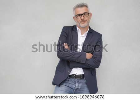 Similar – Image, Stock Photo caucasian man with beard, dressed in black leather jacket