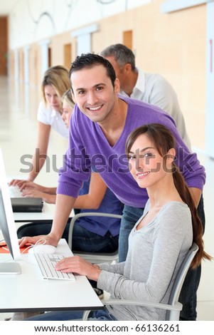 Office workers on business training