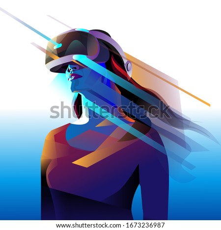 VR girl neon light abstract vector illustration