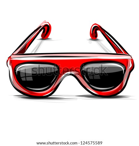 Red Sunglasses Icon Isolated On White. Hand Drawing Sketch Vector ...