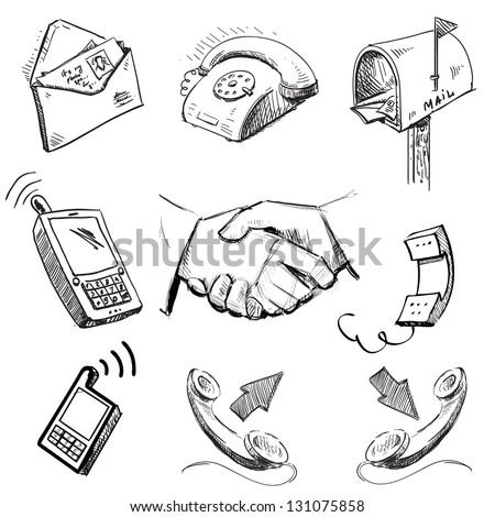 Communication icons collection. Hand drawing sketch vector illustration