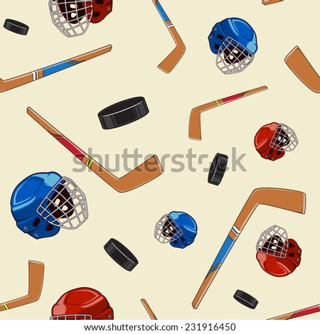 Winter sports background. Hockey seamless pattern. Eps 10 vector illustration.
