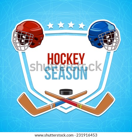 Winter sports background. Hockey season. Sticker design elements. Eps 10 vector illustration.