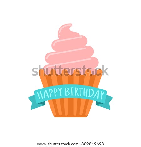 Birthday cake. Colorful holiday dessert. Vector element isolated on white.