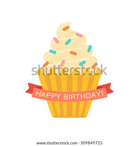 Birthday cake. Colorful holiday dessert. Vector element isolated on white.