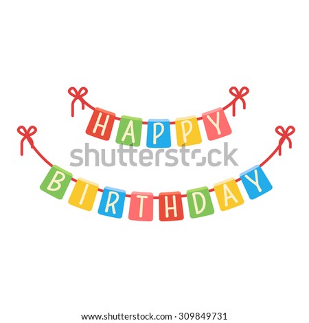 Festive flags garland for birthday party. Colorful holiday decoration. Vector element isolated on white.