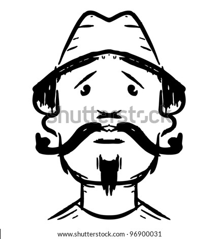 Man Face With Mustaches. Fast Drawing Sketch Vector Illustration ...