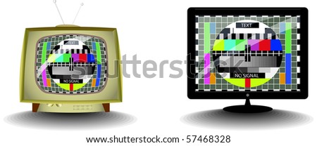 Old and new TV with monoscope