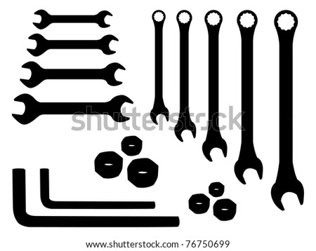 set of stainless spanners -silhouette illustration