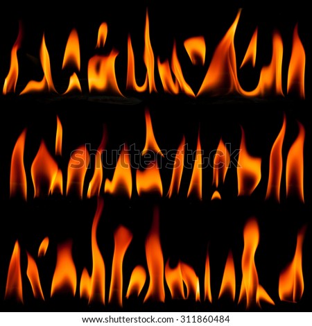 High resolution fire collection isolated on black background,element for design