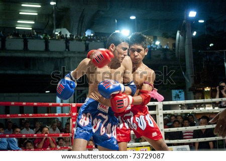 BANGKOK THAILAND- MAR 19: Unidentified players in World Thai Martial Arts Festival in Pro-Am Muaythai World Championships on MARCH 19, 2011 at MBK in Bangkok Thailand