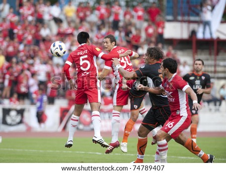 BANGKOK THAILAND- APRIL 6 : Thai Premier League (TPL) between BEC Tero Fc (Red) vs Changrai Utd. (Blue) on April , 2011 at thebhussadin Stadium Bangkok, Thailand