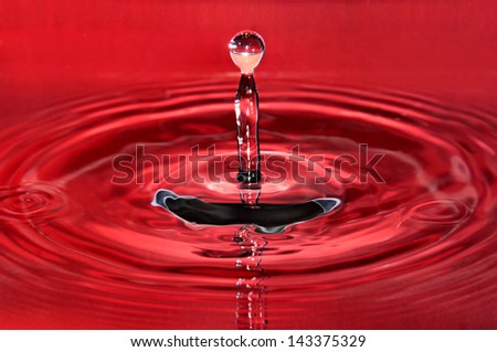 explosion of a drop of water in red color