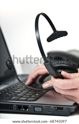 computer picture with first plane of telephone headphone