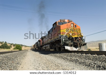 Diesel-electric engine pulling freight train