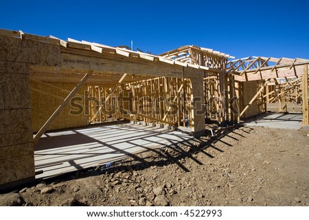 Typical wood frame construction in new housing development