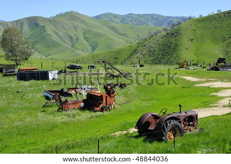 Old implements dot the yard of this California farm in Sierra Nevada foothills
