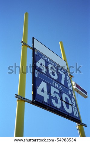 The rising cost of aviation fuel shown on sign display