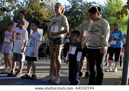 BAKERSFIELD, CA - NOV 6: Unidentified young runners start the fun run at the 28th Annual Police memorial Run on November 6, 2010, at Bakersfield, California.