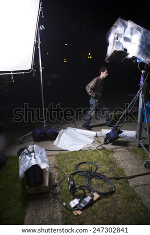Film crew preparing set for film shoot