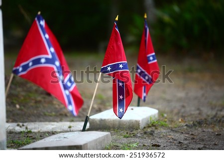 Confederate flags on graves Christ Church and Cemetery St Simons Island, Brunswick, Georgia