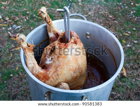 Pulling a deep fat fried turkey out of the peanut oil