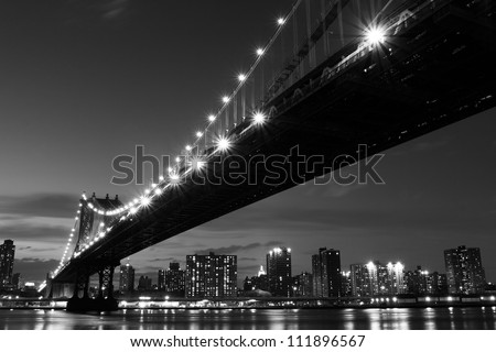 Manhattan Bridge and skyline At Night, New York City