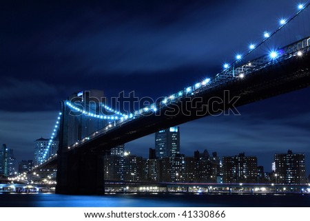 Brooklyn Bridge and Manhattan skyline At Night Lights, NYC
