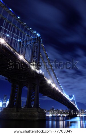 Manhattan Bridge and Manhattan skyline At Night Lights, New York City