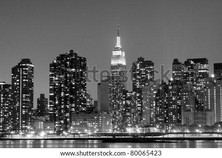 New York City skyline at Night Lights, Midtown Manhattan