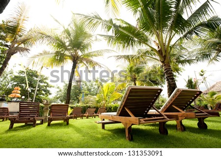 Lounge Chairs near hotel. Bali, Indonesia